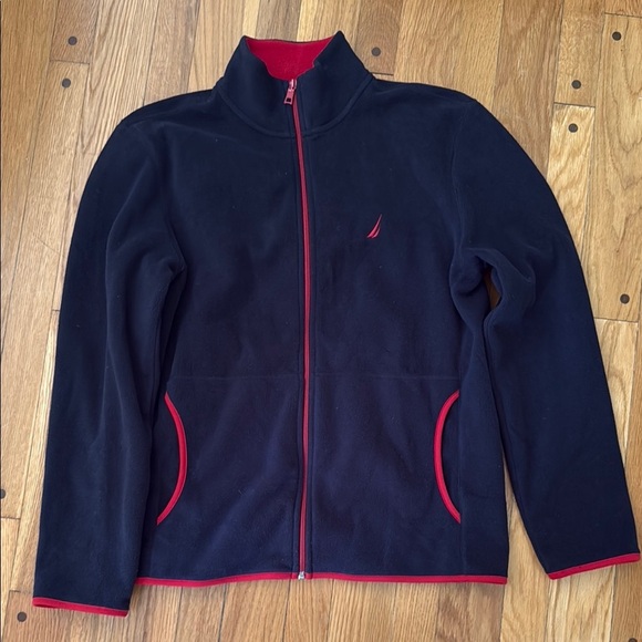 Nautica Navy and Red Zip-Up Fleece Jacket Men's M - Picture 1 of 5
